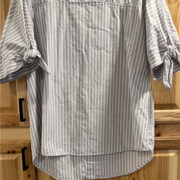 Ravel Gray White Button Back Striped Square-Neck Cotton Lagenlook Tunic Sz XL - Picture 5 of 10